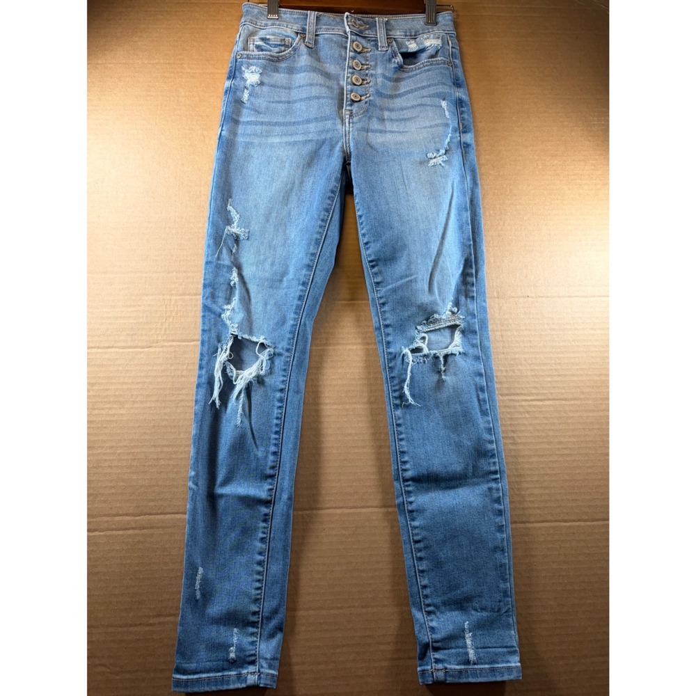 Eunina Jeans Skinny Jeans Womens 26 Blue Distressed High Rise Button Fly Denim